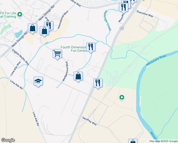 map of restaurants, bars, coffee shops, grocery stores, and more near 7199a Cypress Court in Frederick