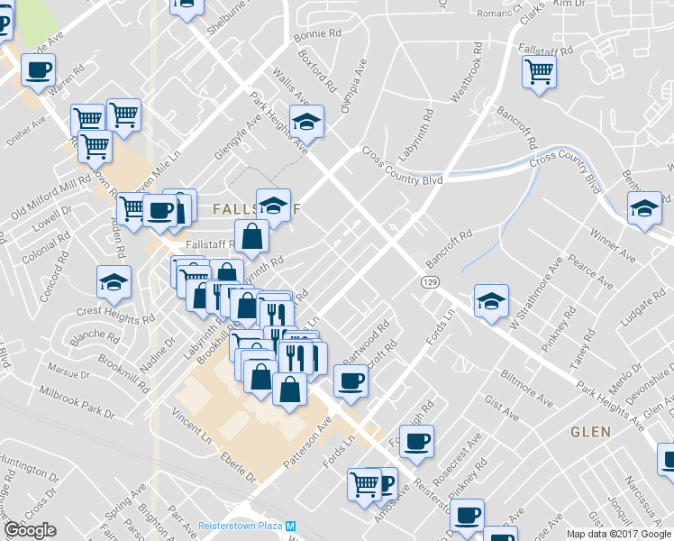 map of restaurants, bars, coffee shops, grocery stores, and more near 3707 Clarinth Road in Baltimore