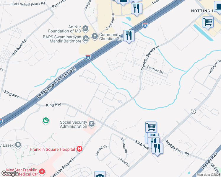 map of restaurants, bars, coffee shops, grocery stores, and more near 5242 Torrington Circle in Rosedale