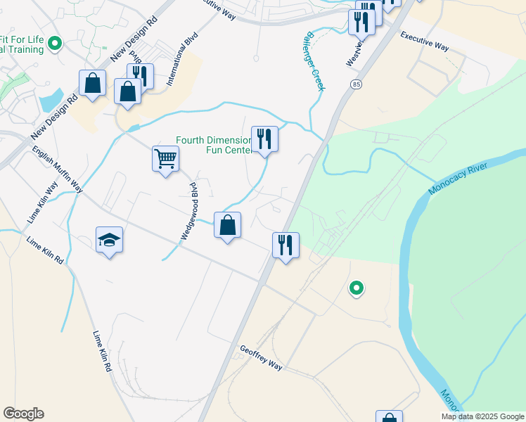 map of restaurants, bars, coffee shops, grocery stores, and more near 7199 Cimarron Court in Frederick