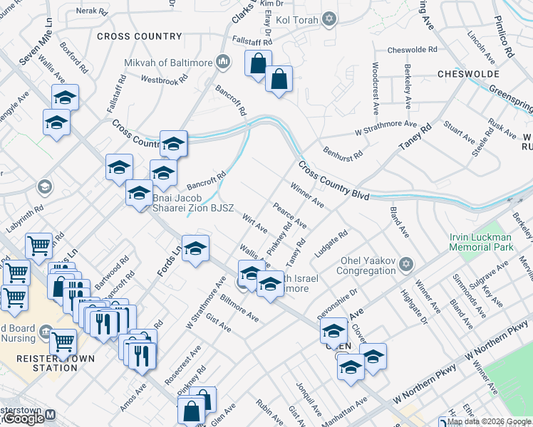 map of restaurants, bars, coffee shops, grocery stores, and more near 3307 West Strathmore Avenue in Baltimore