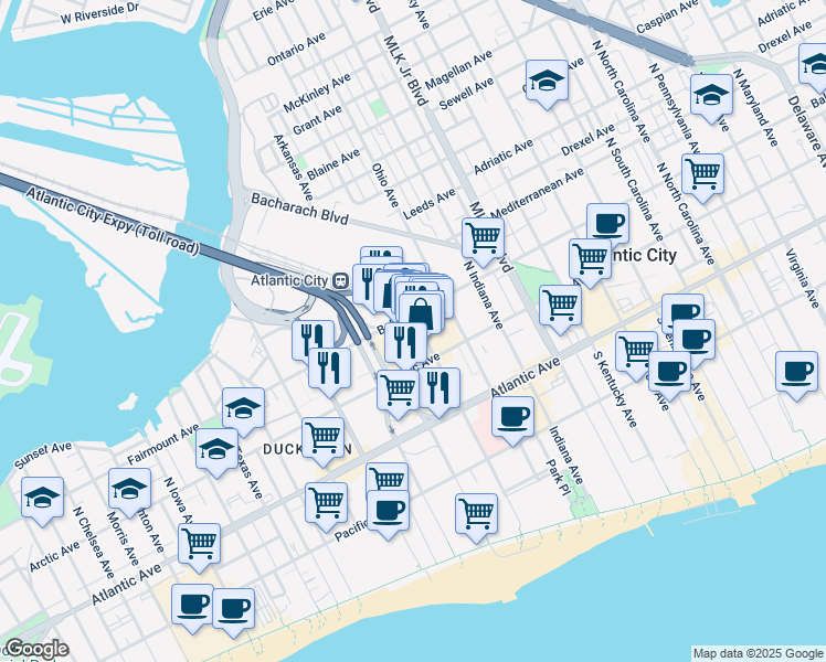 map of restaurants, bars, coffee shops, grocery stores, and more near 2014 Baltic Avenue in Atlantic City