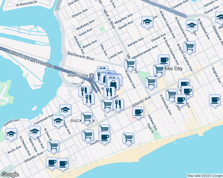 map of restaurants, bars, coffee shops, grocery stores, and more near 2014 Baltic Avenue in Atlantic City