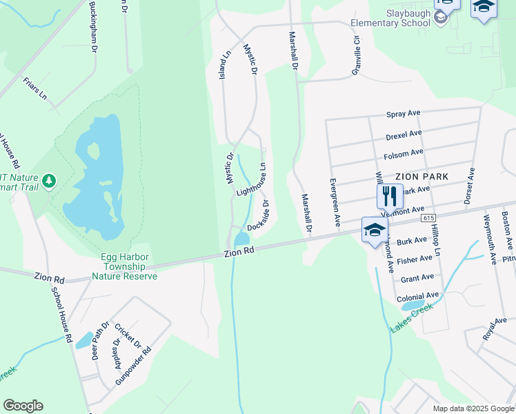 map of restaurants, bars, coffee shops, grocery stores, and more near 5 Dockside Drive in Egg Harbor Township