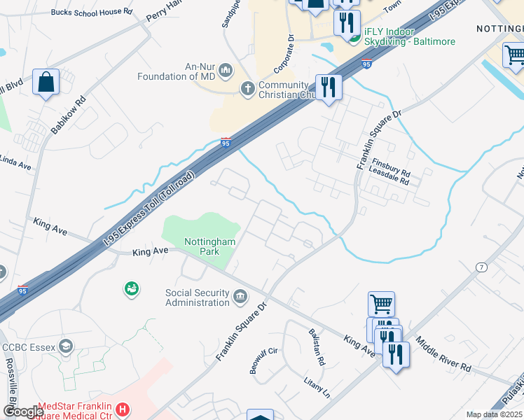 map of restaurants, bars, coffee shops, grocery stores, and more near 5217 Castlestone Drive in Rosedale