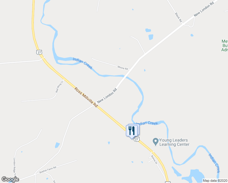 map of restaurants, bars, coffee shops, grocery stores, and more near 2175 New London Road in Hamilton