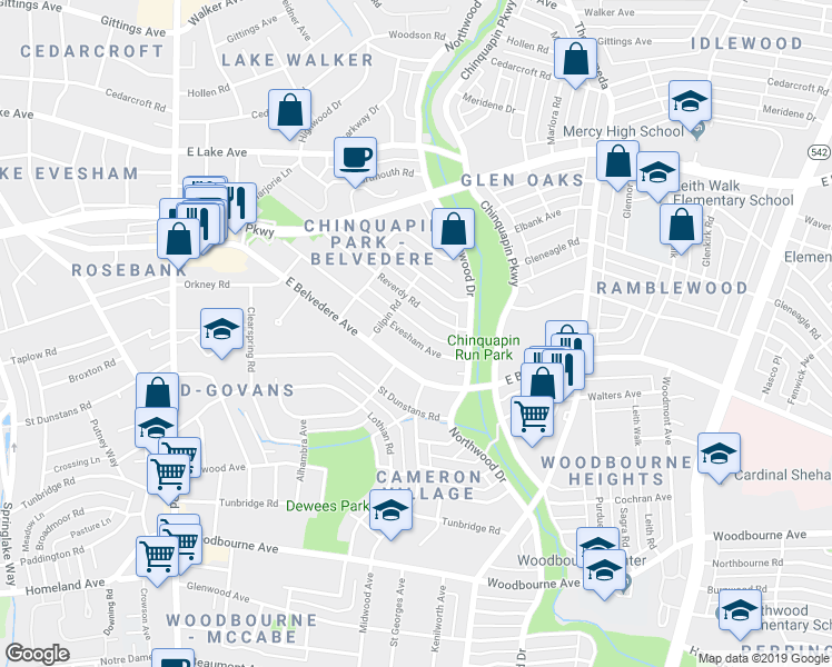 map of restaurants, bars, coffee shops, grocery stores, and more near 926 Evesham Ave in Baltimore