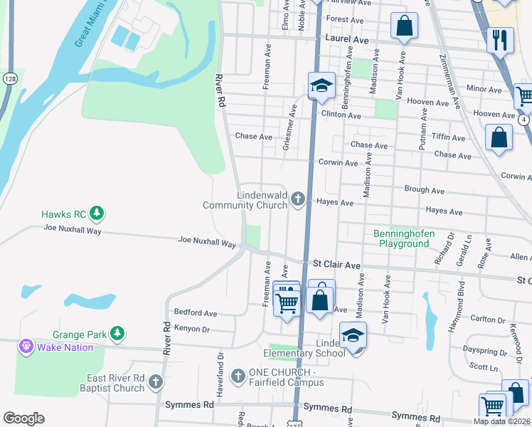map of restaurants, bars, coffee shops, grocery stores, and more near 3531 Freeman Avenue in Hamilton