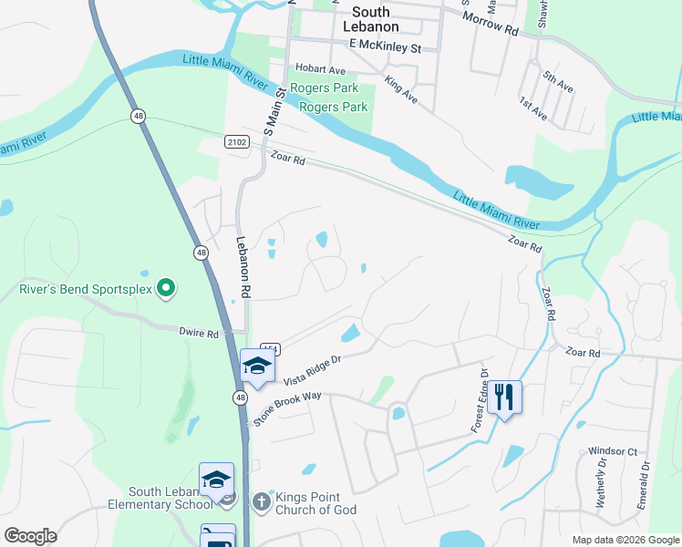 map of restaurants, bars, coffee shops, grocery stores, and more near 302 Stone Ridge Boulevard in South Lebanon