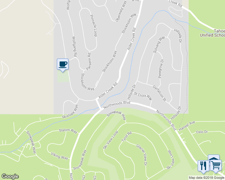 map of restaurants, bars, coffee shops, grocery stores, and more near 14921 Alder Creek Road in Truckee