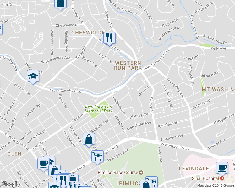 map of restaurants, bars, coffee shops, grocery stores, and more near 2705 Glen Avenue in Baltimore