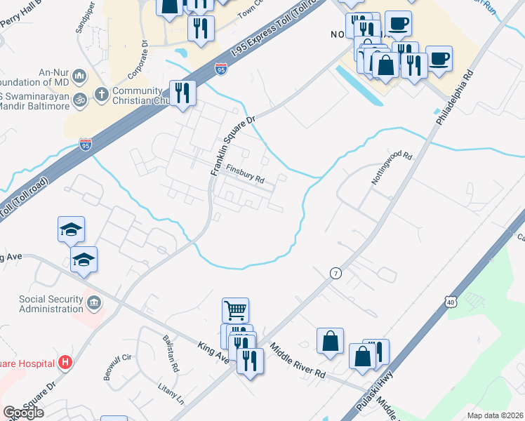 map of restaurants, bars, coffee shops, grocery stores, and more near 15 Caterham Court in Rosedale