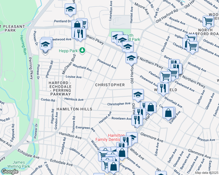map of restaurants, bars, coffee shops, grocery stores, and more near 6301 Marietta Avenue in Baltimore