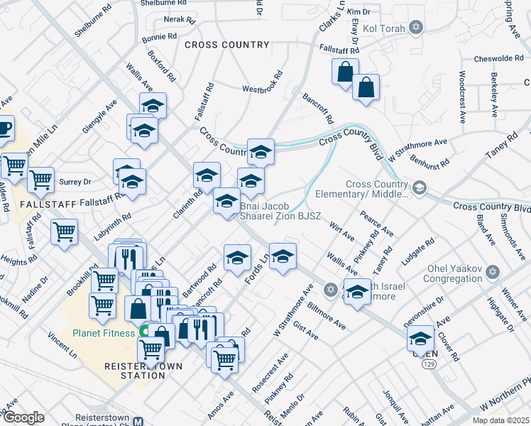 map of restaurants, bars, coffee shops, grocery stores, and more near 3505 Bancroft Road in Baltimore
