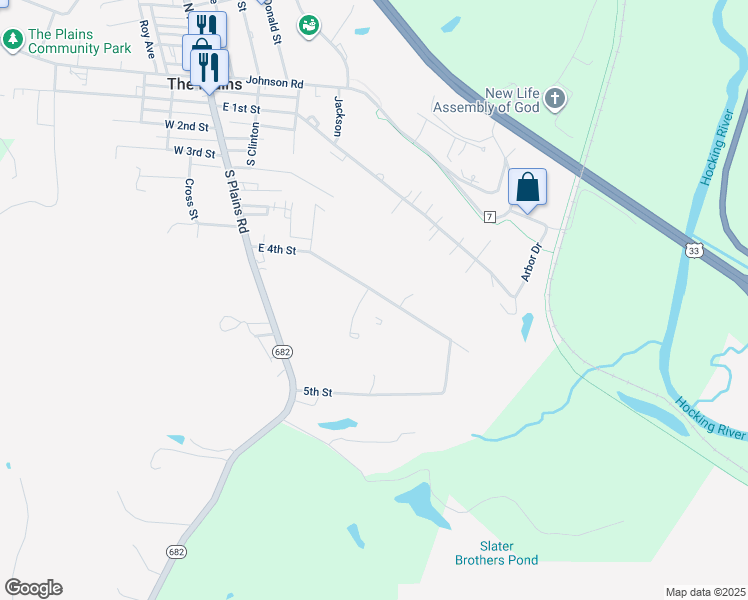 map of restaurants, bars, coffee shops, grocery stores, and more near 45 East 4th Street in The Plains