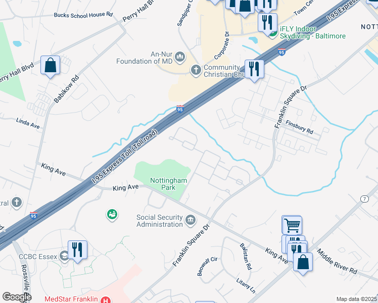 map of restaurants, bars, coffee shops, grocery stores, and more near 5146 Windermere Circle in Rosedale