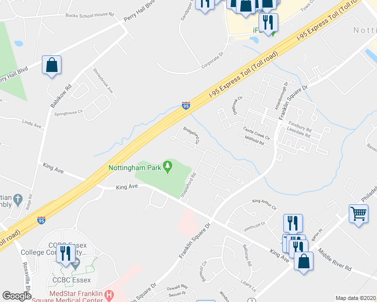 map of restaurants, bars, coffee shops, grocery stores, and more near 5102 Windermere Circle in Rosedale