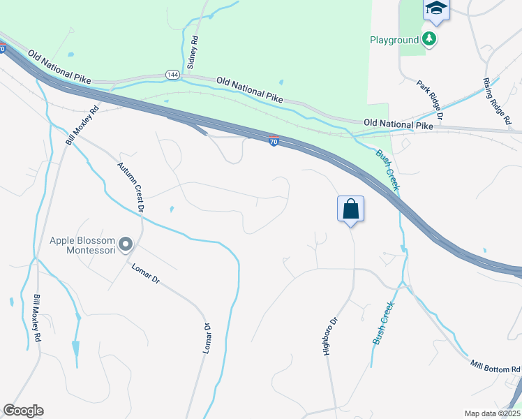 map of restaurants, bars, coffee shops, grocery stores, and more near 13633 Primavera Drive in Mount Airy