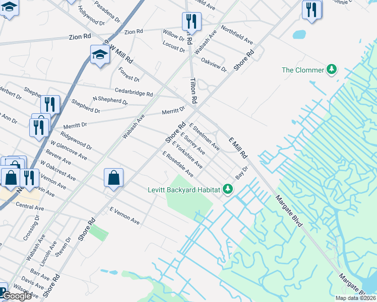 map of restaurants, bars, coffee shops, grocery stores, and more near 108 East Yorkshire Avenue in Northfield