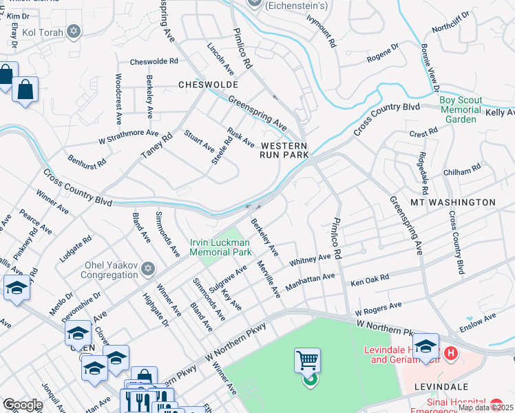 map of restaurants, bars, coffee shops, grocery stores, and more near 2501 Gwynns Falls Parkway in Baltimore