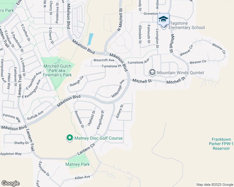map of restaurants, bars, coffee shops, grocery stores, and more near 6299 Millbridge Avenue in Castle Rock