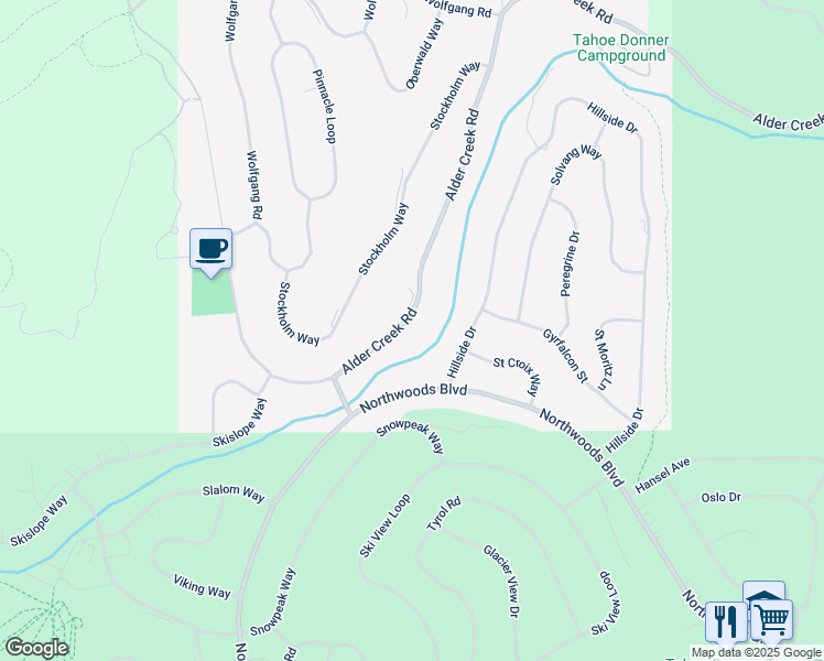map of restaurants, bars, coffee shops, grocery stores, and more near 14921 Alder Creek Road in Truckee