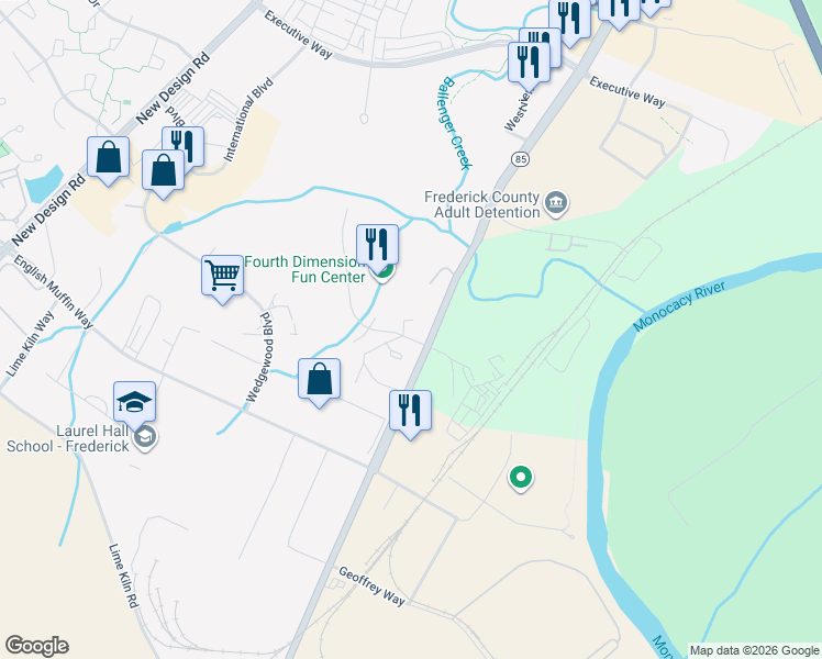 map of restaurants, bars, coffee shops, grocery stores, and more near 7298 Caravan Court in Frederick