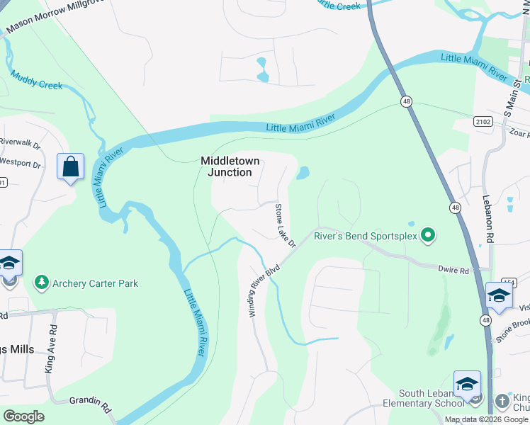 map of restaurants, bars, coffee shops, grocery stores, and more near 896 Sanctuary Lane in Maineville