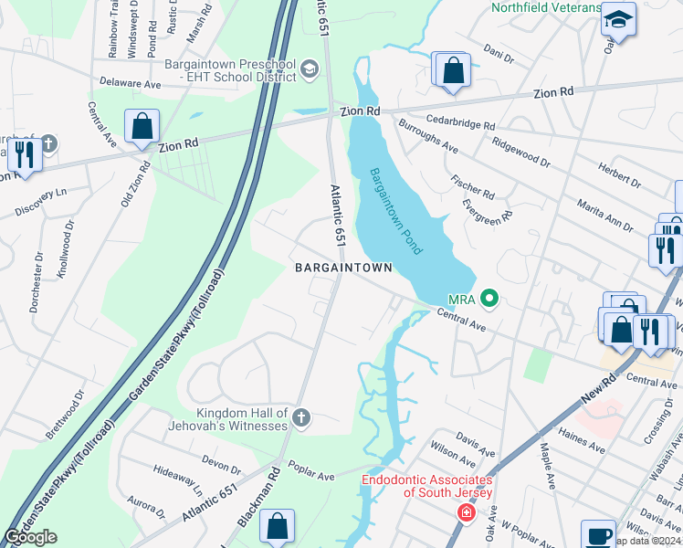 map of restaurants, bars, coffee shops, grocery stores, and more near in Egg Harbor Township