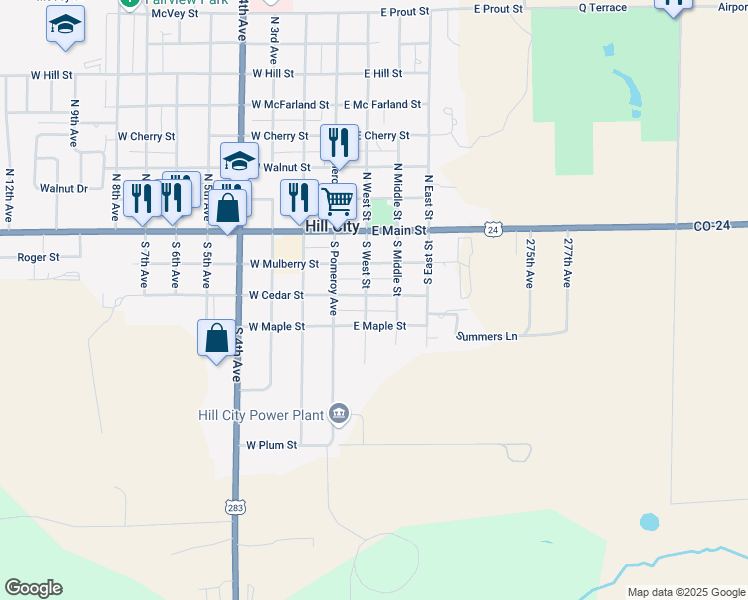 map of restaurants, bars, coffee shops, grocery stores, and more near 200-298 South West Street in Hill City