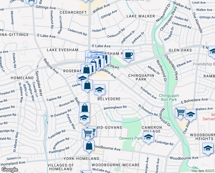map of restaurants, bars, coffee shops, grocery stores, and more near 5826 Clearspring Road in Baltimore
