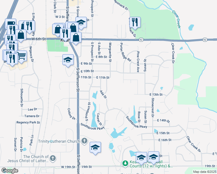 map of restaurants, bars, coffee shops, grocery stores, and more near 1103 Geneva Street in Kearney