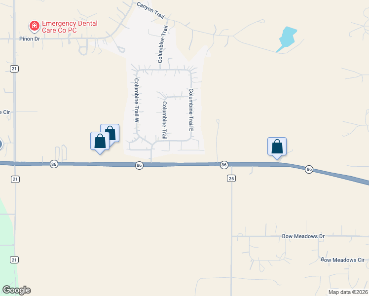map of restaurants, bars, coffee shops, grocery stores, and more near 34031 Columbine Trail East in Elizabeth