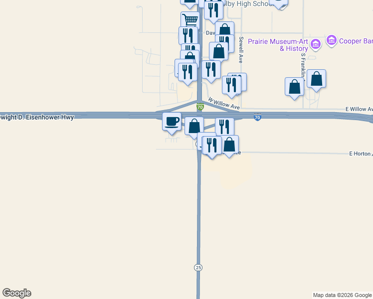 map of restaurants, bars, coffee shops, grocery stores, and more near Taylor Avenue Colby in Colby