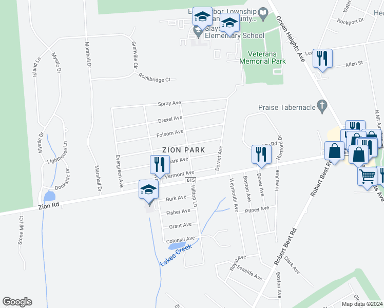 map of restaurants, bars, coffee shops, grocery stores, and more near 300 Newark Avenue in Egg Harbor Township
