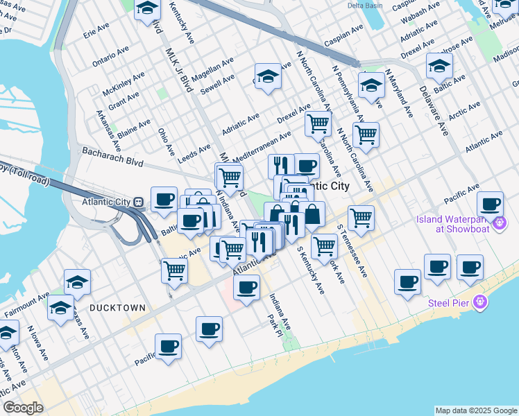 map of restaurants, bars, coffee shops, grocery stores, and more near 1617 Arctic Avenue in Atlantic City