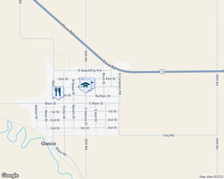 map of restaurants, bars, coffee shops, grocery stores, and more near 607-613 East Pott Street in Glasco