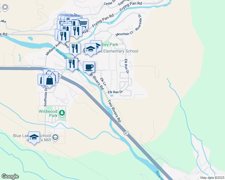 map of restaurants, bars, coffee shops, grocery stores, and more near 353 Wren Court in Basalt