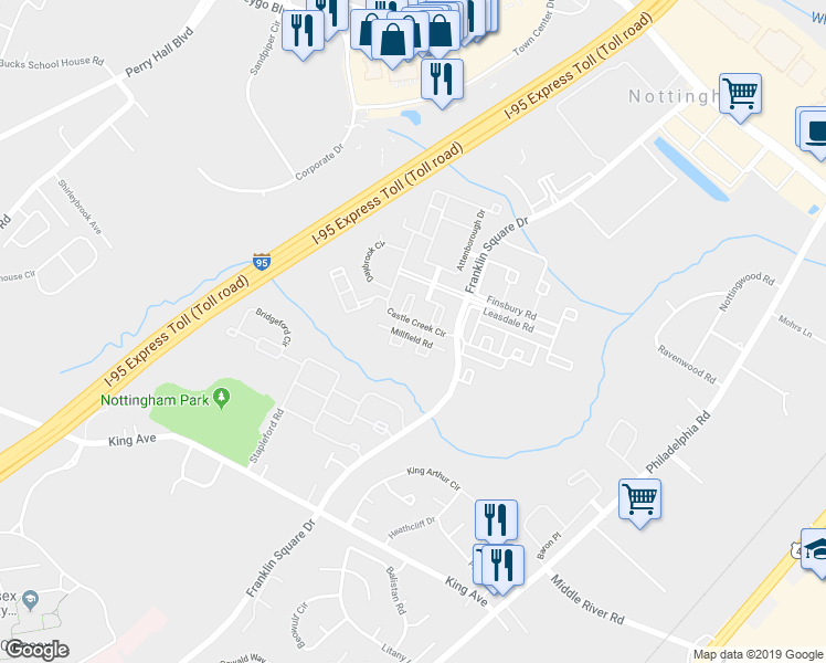 map of restaurants, bars, coffee shops, grocery stores, and more near 5282 Millfield Road in Rosedale