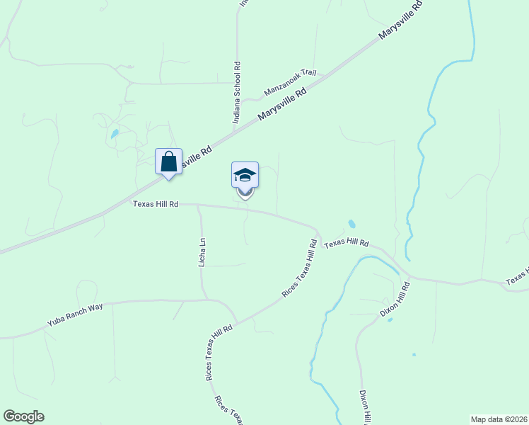 map of restaurants, bars, coffee shops, grocery stores, and more near Texas Hill Road in Oregon House