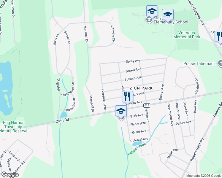 map of restaurants, bars, coffee shops, grocery stores, and more near 104 Ohio Avenue in Egg Harbor Township