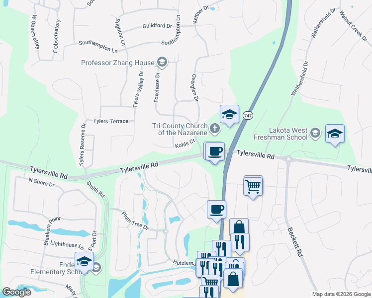 map of restaurants, bars, coffee shops, grocery stores, and more near 4691 Kohls Court in Butler County