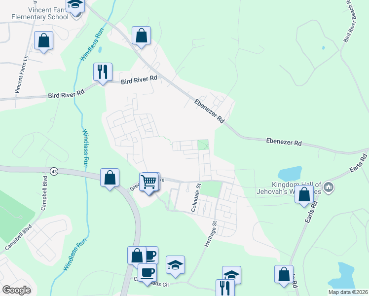 map of restaurants, bars, coffee shops, grocery stores, and more near 555 Pilots Parkway in Baltimore