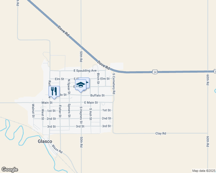 map of restaurants, bars, coffee shops, grocery stores, and more near 607 East Pott Street in Glasco