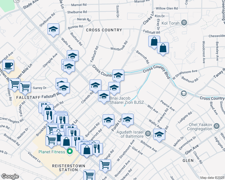 map of restaurants, bars, coffee shops, grocery stores, and more near 3501 Clarks Lane in Baltimore