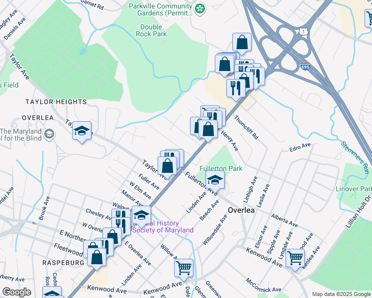 map of restaurants, bars, coffee shops, grocery stores, and more near 2 Fullerton Heights Avenue in Nottingham
