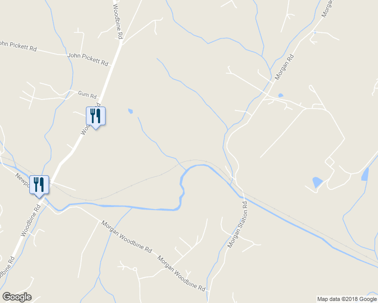 map of restaurants, bars, coffee shops, grocery stores, and more near 1490 Jakes Creek Drive in Woodbine