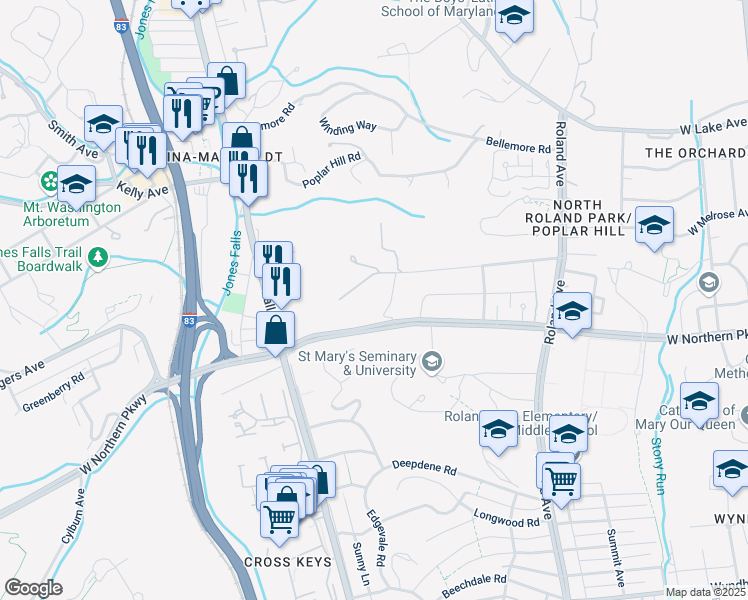 map of restaurants, bars, coffee shops, grocery stores, and more near 1012 West Northern Parkway in Baltimore