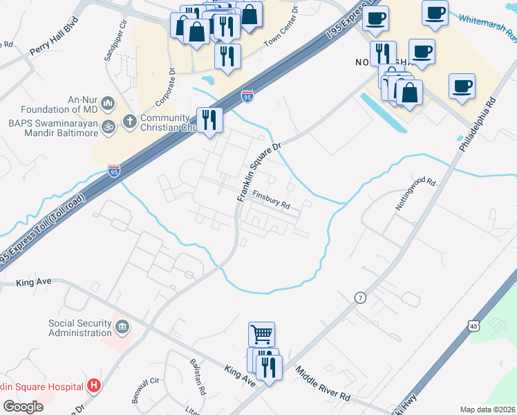 map of restaurants, bars, coffee shops, grocery stores, and more near 5011 Leasdale Road in Rosedale