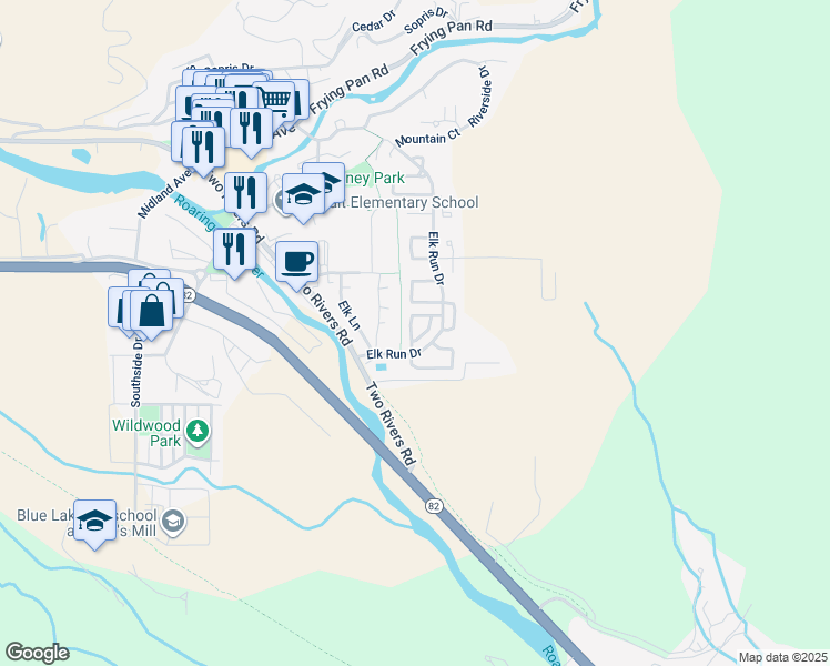 map of restaurants, bars, coffee shops, grocery stores, and more near 2001 Arbor Park Drive in Basalt